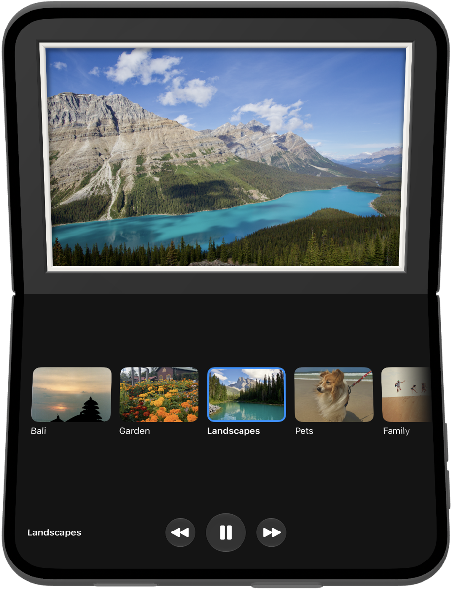 iPhone Duo folded like a laptop, with the photo above and controls below
