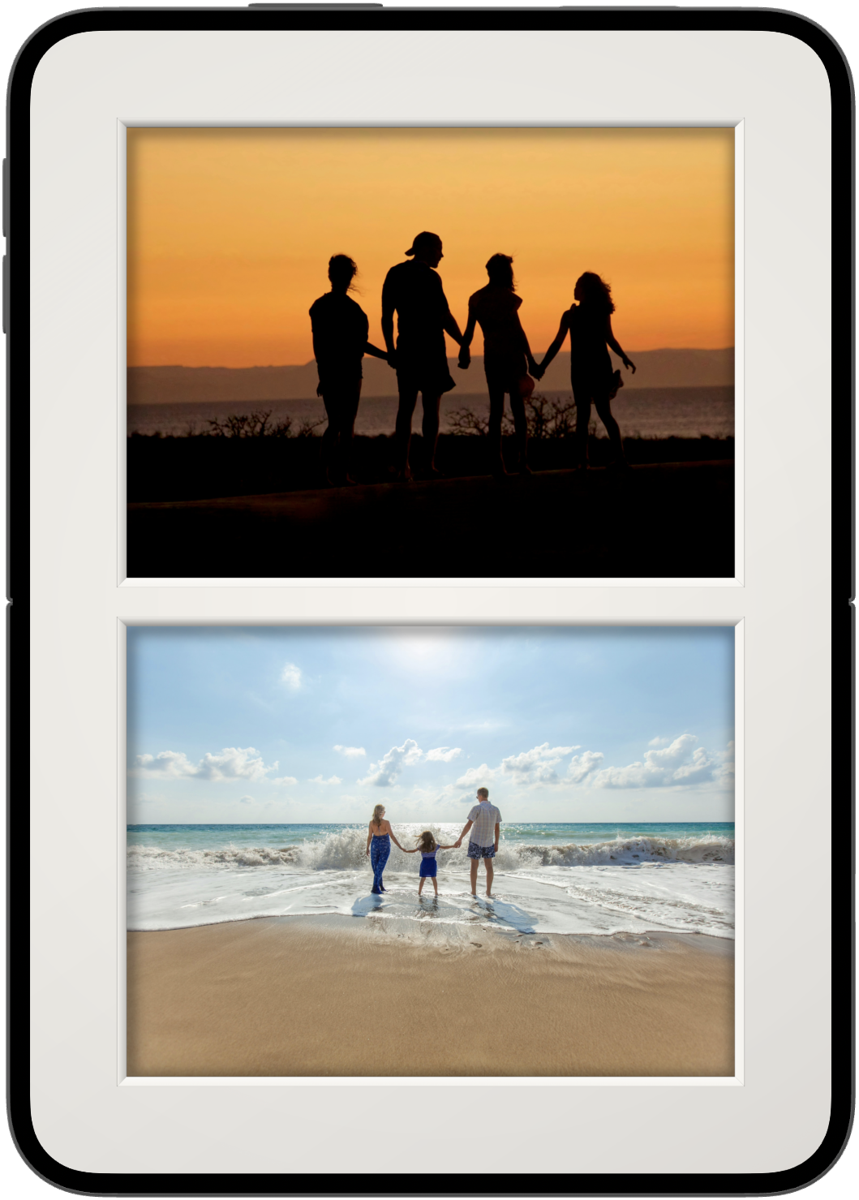 Two landscape photos stacked in one mat on a portrait screen